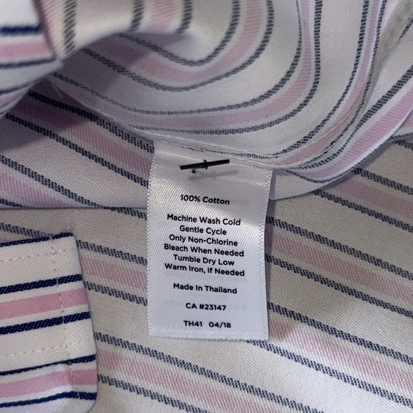 Talbots Perfect Shirt Pink Blue Preppy Stripe Fitted Button Up Shirt Non Iron 10 - Picture 15 of 16